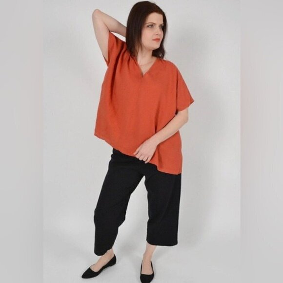 bryn Walker Tops - Bryn Walker orange 100% linen oversized boxy Lagenlook tunic Baxter shirt XS